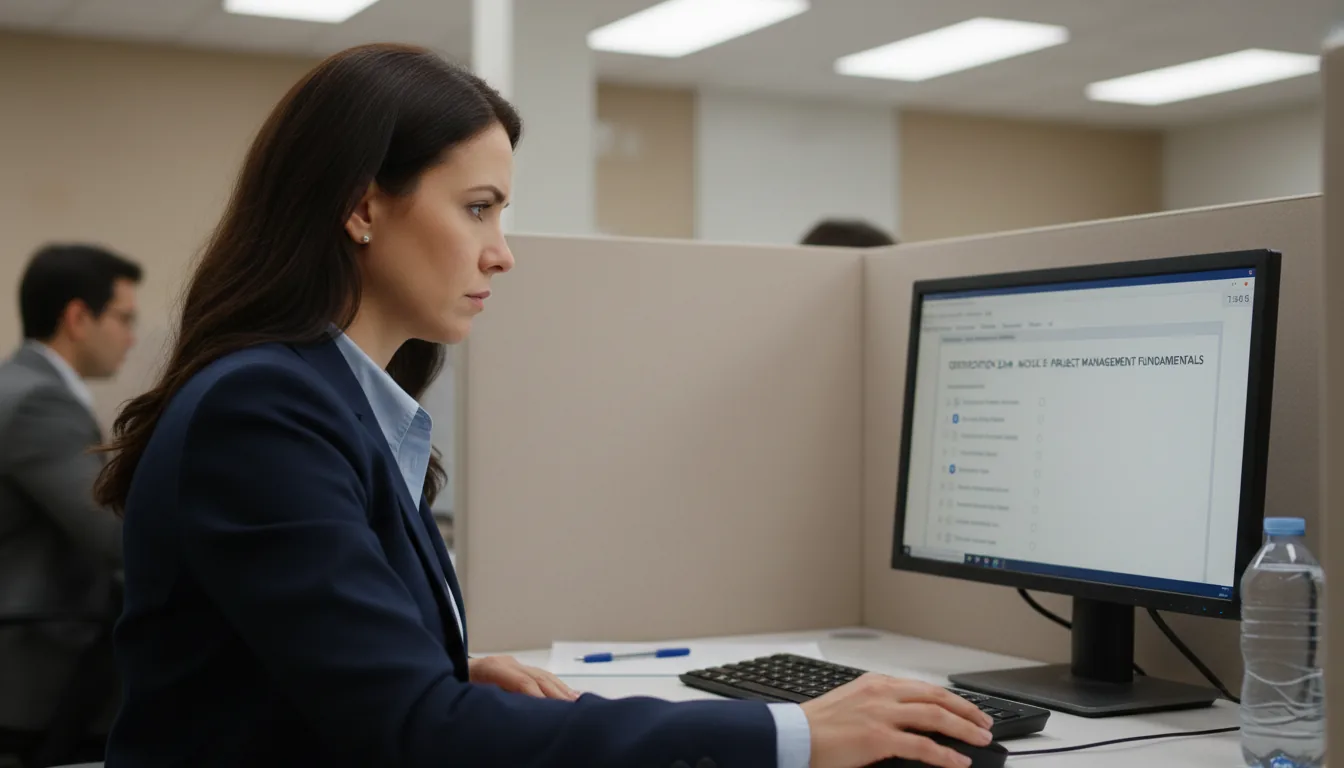 Professional taking a certification exam at a testing center