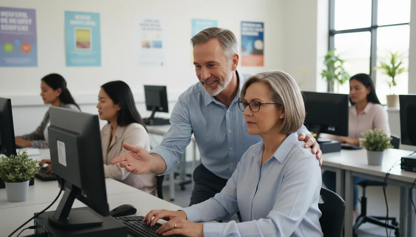 Adult learner receiving digital literacy instruction